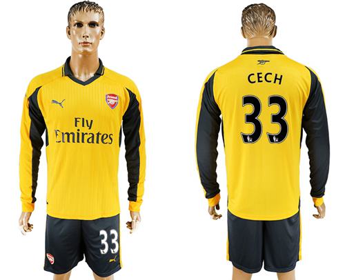 Arsenal #33 Cech Away Long Sleeves Soccer Club Jersey - Click Image to Close